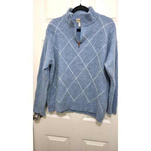 TravelSmith Mens XL Light Blue Argyle 1/4 Zip Sweater 80% Lambswool 20% Nylon Ma - Picture 5 of 7